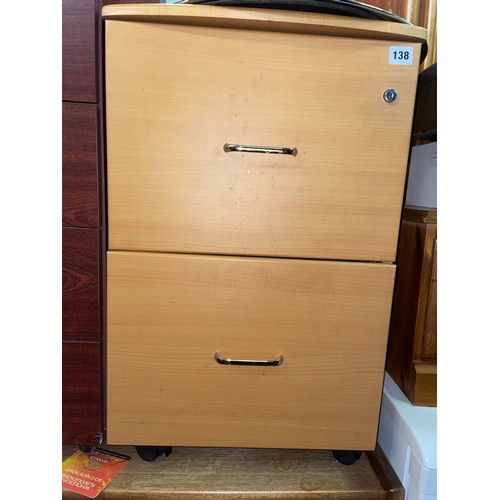 138 - BEECH TWO DRAWER FILING CABINET