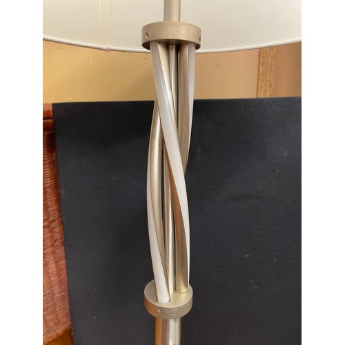 23 - POLISHED STEEL BARLEY TWIST LAMP STANDARD AND MATCHING TABLE LAMP