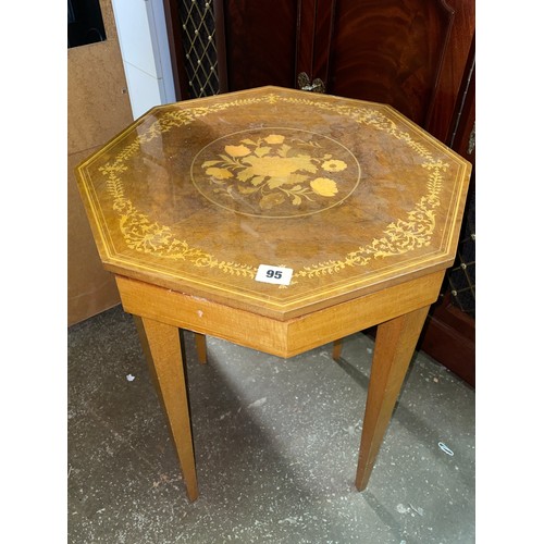 95 - OCTAGONAL MARQUETRY TOPPED NEEDLE WORK TABLE A/F