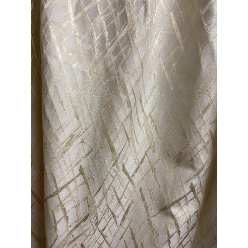 187 - PAIR OF FULLY LIND CREAM AND GOLD CURTAINS - 95 DROP BY 128 INCHES APPROX (POSSIBLY TO FIT 5 BAY WIN... 