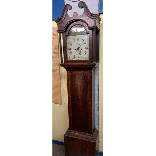 188 - 19TH CENTURY OAK LONG CASE CLOCK WITH PAINTED ARCH DIAL J. PEARSON LINCOLN