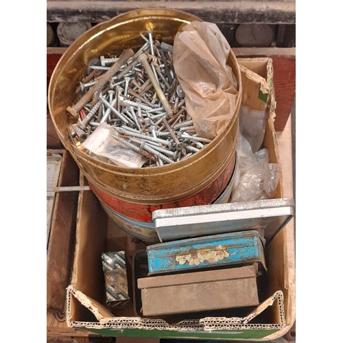 379 - TWO CARTONS - TINS OF MIXED IRON MONGERY