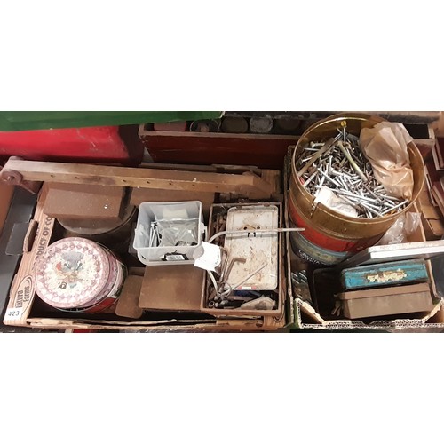 379 - TWO CARTONS - TINS OF MIXED IRON MONGERY