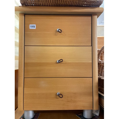 115 - BEECH THREE DRAWER CHEST