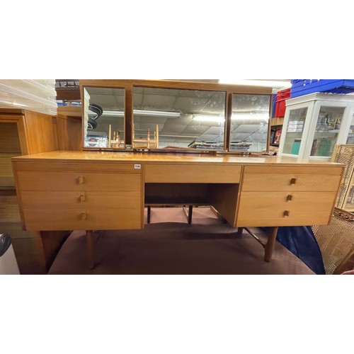 118 - 1960S TEAK TRIPLE MIRROR KNEEHOLE DRESSING TABLE