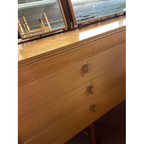 118 - 1960S TEAK TRIPLE MIRROR KNEEHOLE DRESSING TABLE