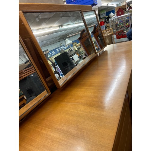 118 - 1960S TEAK TRIPLE MIRROR KNEEHOLE DRESSING TABLE