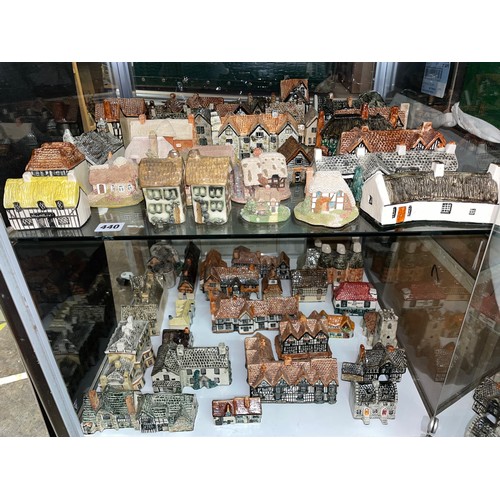 440 - TWO SHELVES OF MAINLY TEY POTTERY COTTAGES, CROFTS, AND BUILDINGS