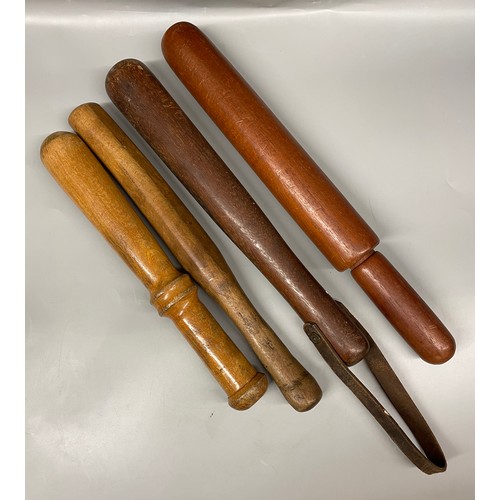 315 - FOUR CARVED TURNED WOODEN TRUNCHEONS