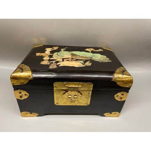 419 - CHINESE BRASS MOUNTED DECORATIVE JEWELLERY CASKET