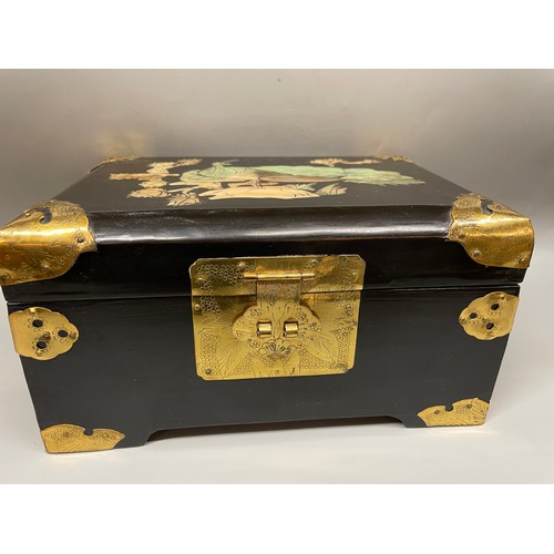 419 - CHINESE BRASS MOUNTED DECORATIVE JEWELLERY CASKET