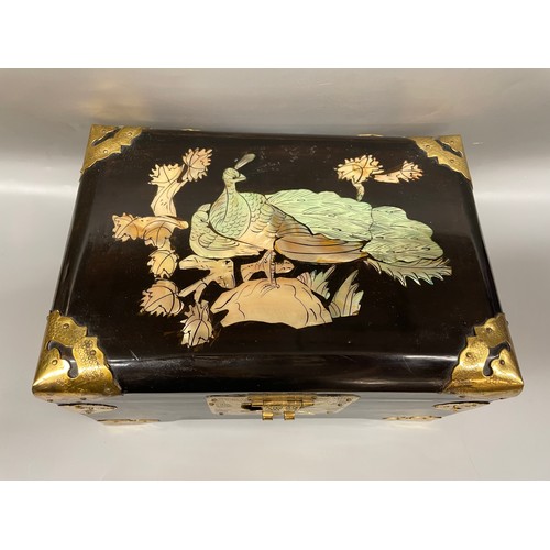 419 - CHINESE BRASS MOUNTED DECORATIVE JEWELLERY CASKET