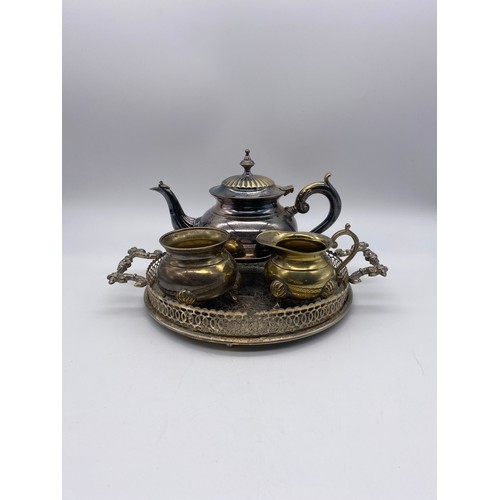 421 - EPNS BATCHELOR THREE PIECE TEA SERVICE ON TRAY