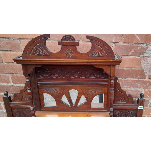 290 - EDWARDIAN CARVED WALNUT OVER MANTLE MIRROR