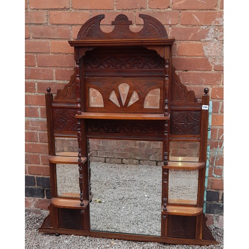 290 - EDWARDIAN CARVED WALNUT OVER MANTLE MIRROR