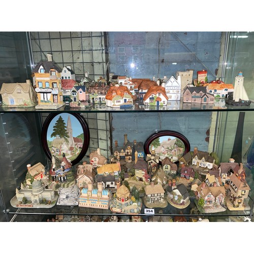 354 - TWO SHELVES OF DANBURY MINT, LEONARDO, AND LILIPUT MODEL HOUSE AND COTTAGE GROUPS