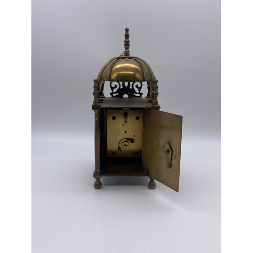 515 - REPRODUCTION BRASS LANTERN CLOCK WITH KEY