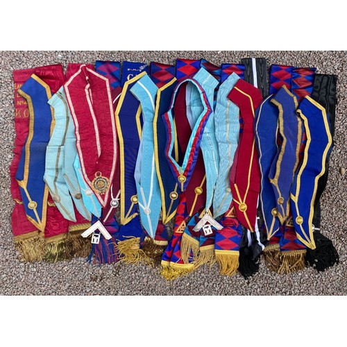 304 - TWO CARTONS OF LODGE SOCIETY SASH'S AND DECORATIONS WITH BADGES