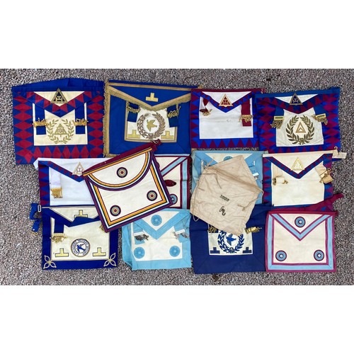 305 - THREE CARTONS OF VARIOUS MASONIC LODGE AND SOCIETY CEREMONIAL APRONS