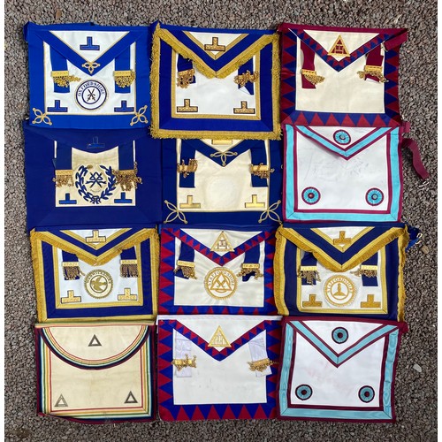 305 - THREE CARTONS OF VARIOUS MASONIC LODGE AND SOCIETY CEREMONIAL APRONS