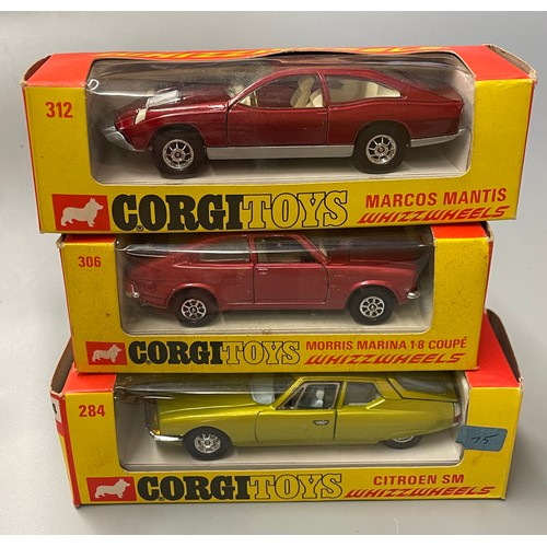 530 - THREE CORGI WHIZ WHEELS 284 CITROEN SM, CORGI 306 MORRIS MARINA 1.8 COUPE, CORGI WHIZ WHEELS 312 MAR... 