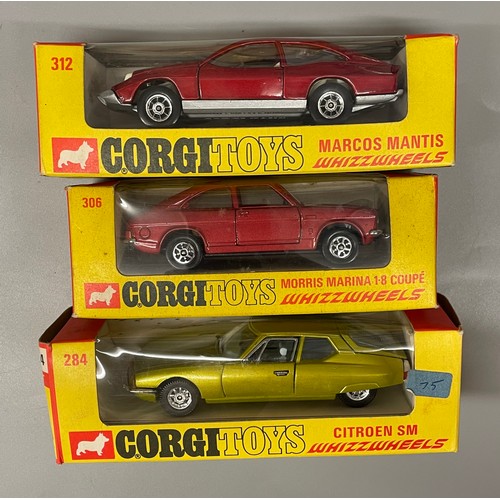 530 - THREE CORGI WHIZ WHEELS 284 CITROEN SM, CORGI 306 MORRIS MARINA 1.8 COUPE, CORGI WHIZ WHEELS 312 MAR... 