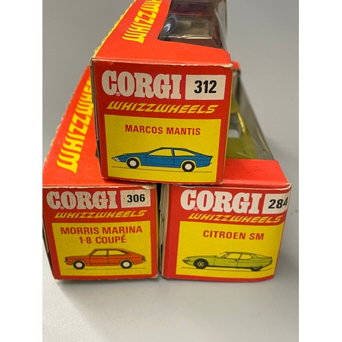 530 - THREE CORGI WHIZ WHEELS 284 CITROEN SM, CORGI 306 MORRIS MARINA 1.8 COUPE, CORGI WHIZ WHEELS 312 MAR... 