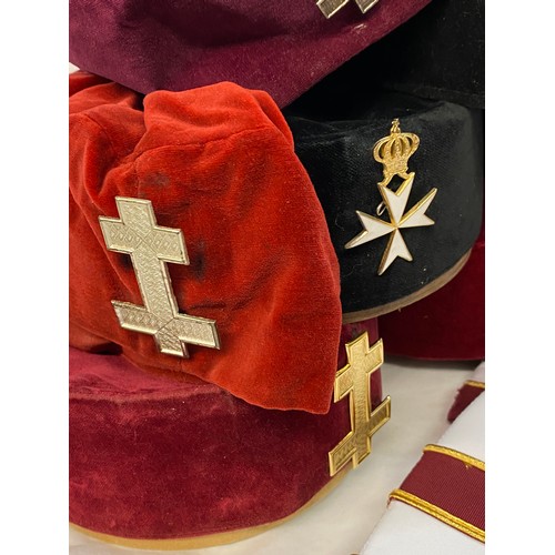 309 - BOX - KNIGHTS OF MALTA CAPS AND BADGES, AND KNIGHTS TEMPLARS PRIESTS MITRE