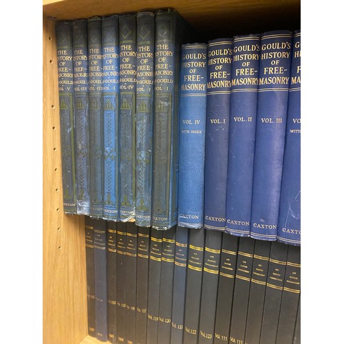 249 - TWO SHELVES OF HARD BACK BOOKS THE HISTORY OF FREE MASONARY BY GOULD