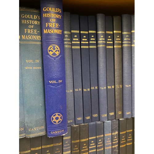 249 - TWO SHELVES OF HARD BACK BOOKS THE HISTORY OF FREE MASONARY BY GOULD