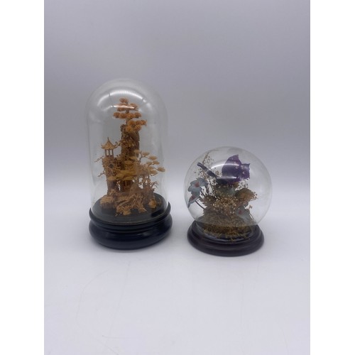 525 - CORK DIORAMA UNDER BELL JAR AND SMALL BUTTERFLY DIORAMA