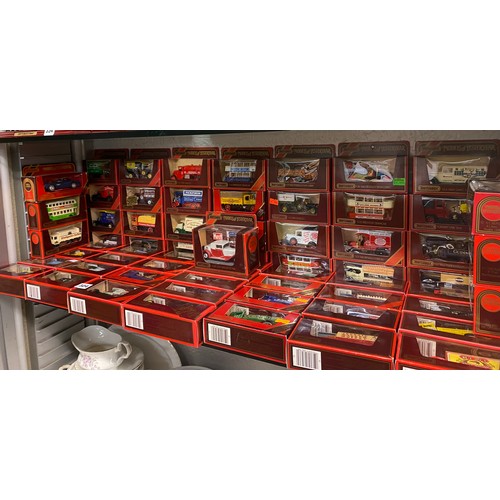 324 - SHELF OF MINT AND BOXED MATCH BOX MODELS OF YESTER YEAR Y SERIES INC VINTAGE ADVERTISING WAGONS