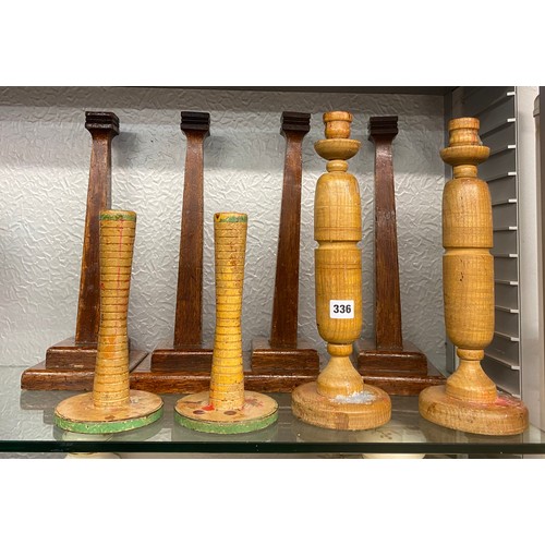 336 - PAIRS OF WOODEN TURNED CANDLE STICKS