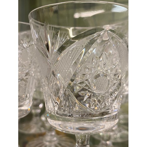 339 - SHELF OF CUT AND ETCHED SETS OF DRINKING GLASSES