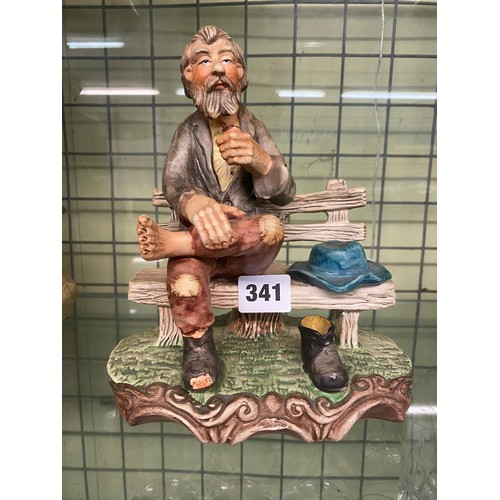 341 - CAPODIMONTE AND SIMILAR STYLE VAGRANT ON BENCH FIGURE GROUPS