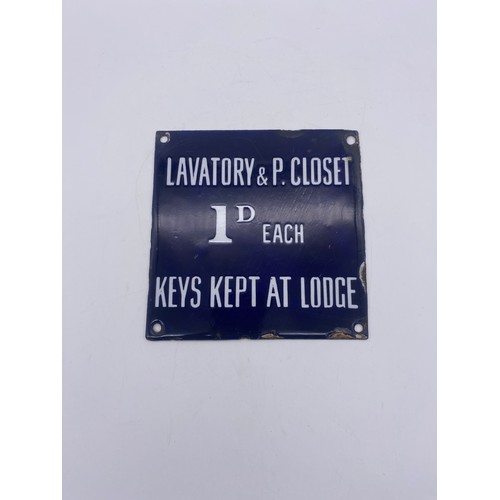 488 - TIN PLATE BLUE ENAMEL LODGE LAVATORY PLAQUE