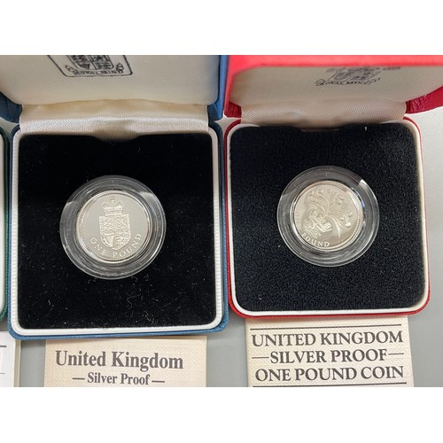 587 - UK SILVER PROOF ONE POUND COINS (THREE) 1992 SILVER PROOF 10 PENCE TWO COIN SET