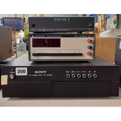 200 - SONY TV TUNER UNIT, ADVANCE INSTRUMENTS DIGITAL MULTI METER AND A SIRIUS 3 DIVERSITY RECEIVER