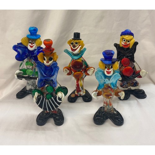 437 - FIVE MURANO COLOURED GLASS CLOWNS