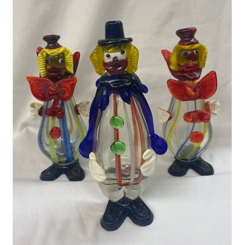 438 - THREE MURANO COLOURED BALLOON BODY GLASS CLOWNS