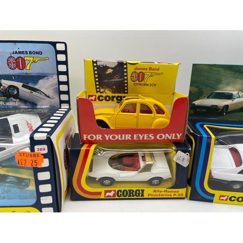 538 - CORGI MINT AND BOXED 269 JAMES BOND LOTUS, JAMES BOND CITROEN 2CV, 380 ALFA ROMEO, 320 THE SAINT JAG... 