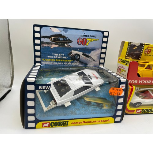 538 - CORGI MINT AND BOXED 269 JAMES BOND LOTUS, JAMES BOND CITROEN 2CV, 380 ALFA ROMEO, 320 THE SAINT JAG... 