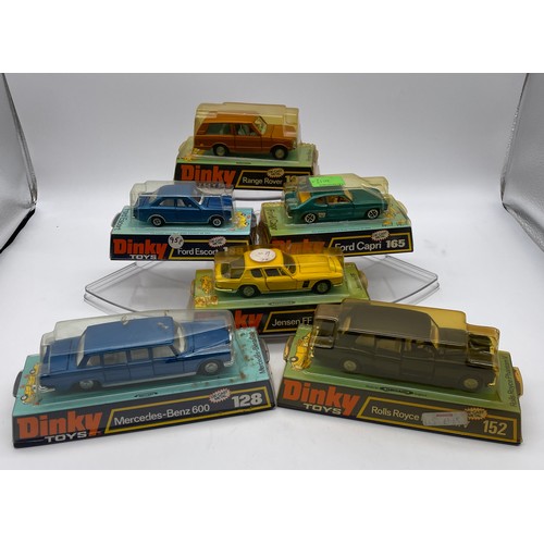 540 - MINT AND BOXED DINKY DIECAST CARS - 128, 152, 165, 168, 188, AND 192