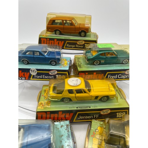 540 - MINT AND BOXED DINKY DIECAST CARS - 128, 152, 165, 168, 188, AND 192