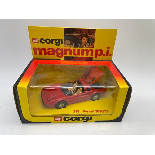 537 - THREE MINT AND BOXED CORGI DIE CAST TV SERIES CAR 290 KOJAK BUICK, MAGNUM PI 298 FERRARI, 292 STARSK... 