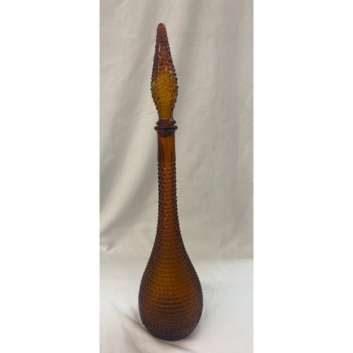 426 - AMBER GLASS HOBNAIL GENIE BOTTLE WITH STOPPER