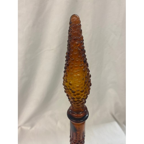 426 - AMBER GLASS HOBNAIL GENIE BOTTLE WITH STOPPER