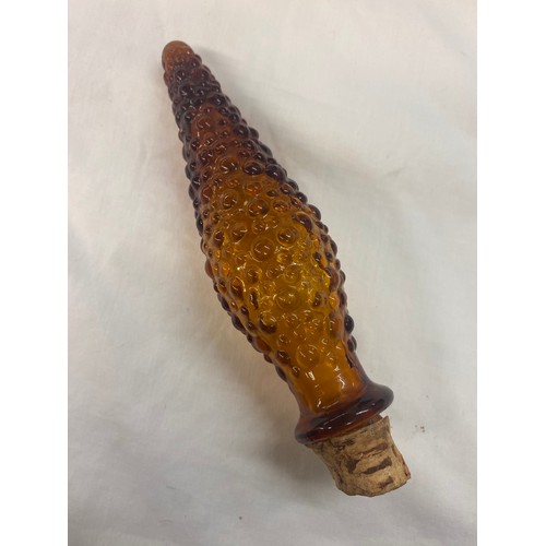 426 - AMBER GLASS HOBNAIL GENIE BOTTLE WITH STOPPER