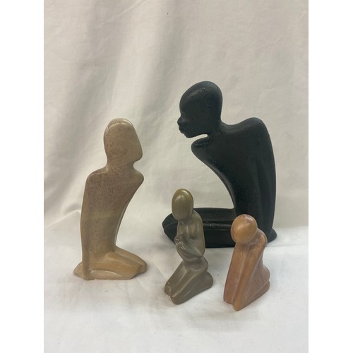 432 - CARVED SOAP STONE AND CERAMIC ABSTRACT FORM FIGURE GROUPS