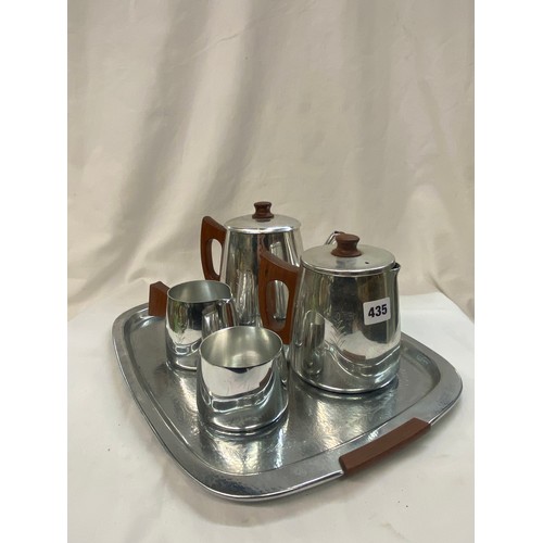 435 - SONA STAINLESS FOUR PIECE TEA AND COFFEE SERVICE ON TRAY